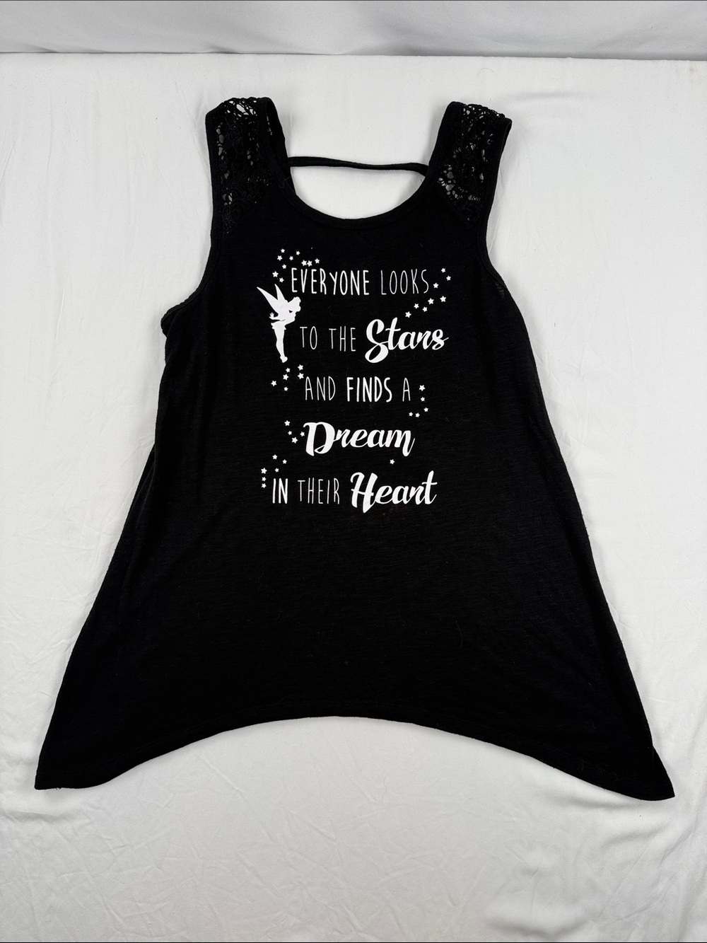 Disney Tinkerbell Black Hi Low Tank Top with Inspirational Quote